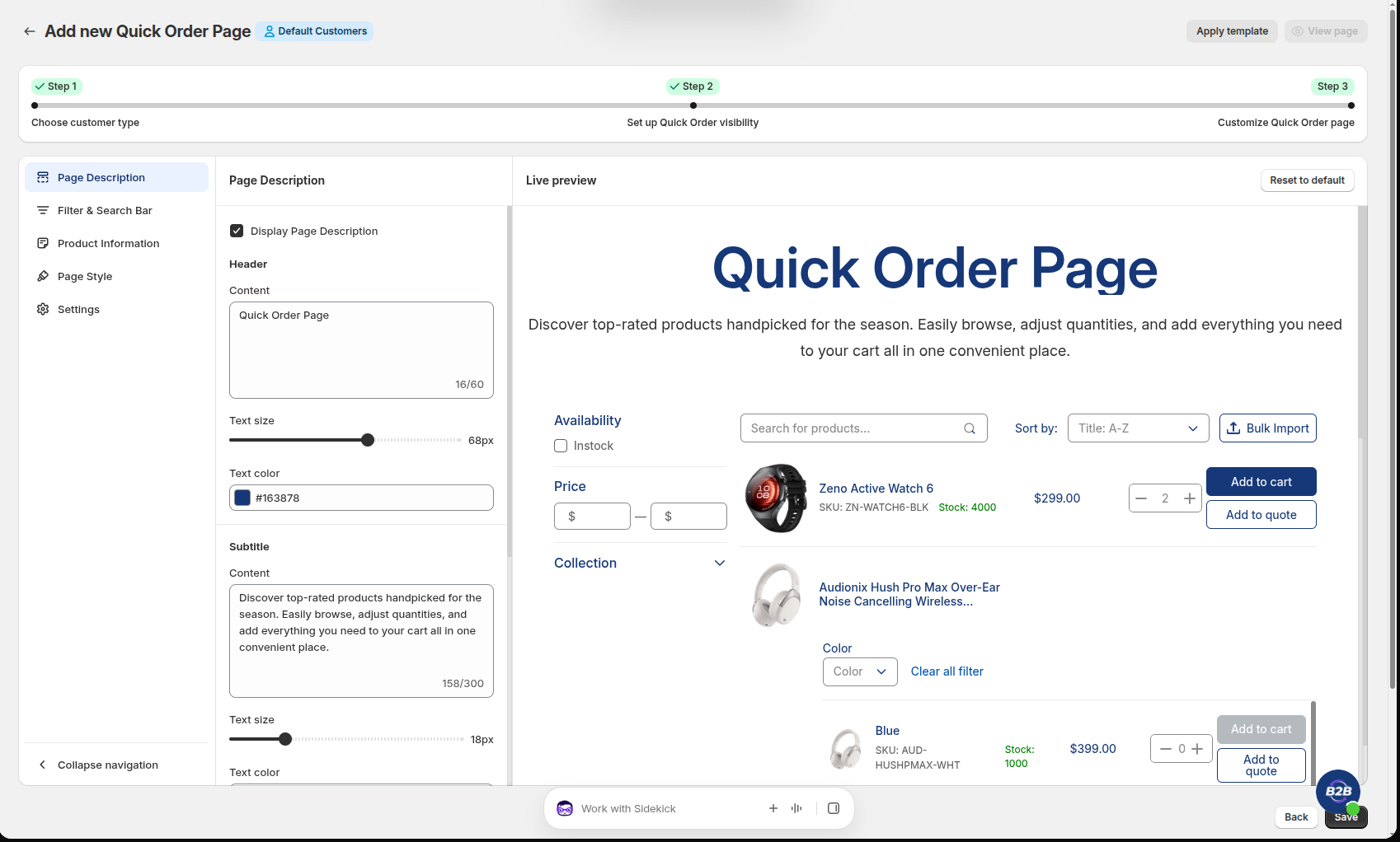 Step 3: Customize Quick Order page