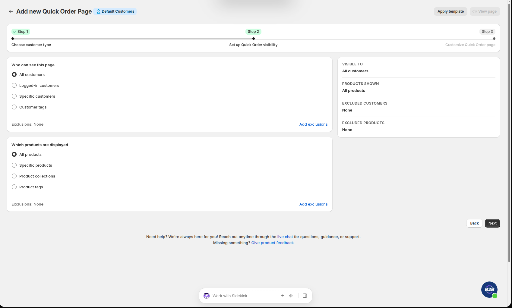 Step 2: Set up Quick Order visibility